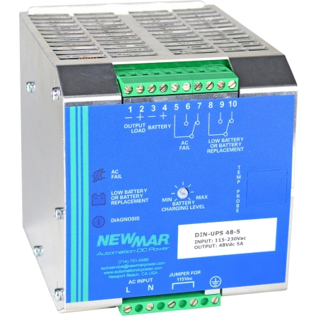 Power Supply:  Output: 48 Input: 115-230 vac Model: DIN-UPS-48-5 Brand: NewMar Feature: UPS Rated Current: 5