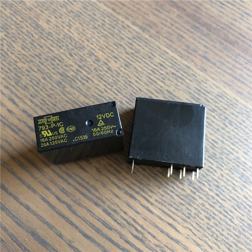Power Relay, Model: 793-P-1C-6V technology:  Contact Type:  Configuration: SPDT Coil Voltage: 6V DC Package Type:  Contact Voltage: 250 Rated Current: 16 Brand: SONG CHUAN