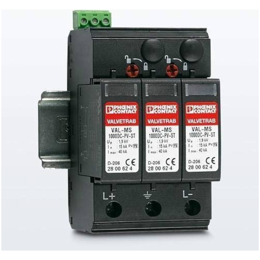 Surge Protection Device Medel VAL-MS-1000DC/2+F Made by Phoenix Operation parameters 1000vdc Up:2.5kV 15kA-30kA Output Voltage 1000