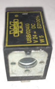 Waircom USB/02400 specs in points Brand: Waircom / Waircom MBS Model: USB/02400 Type: solenoid valve coil Coil size: 22 mm Voltage: 24 VDC Power consumption: 5 W Duty cycle: ED 100% continuous duty Insulation class: Class H, 180°C Working temperature: -3